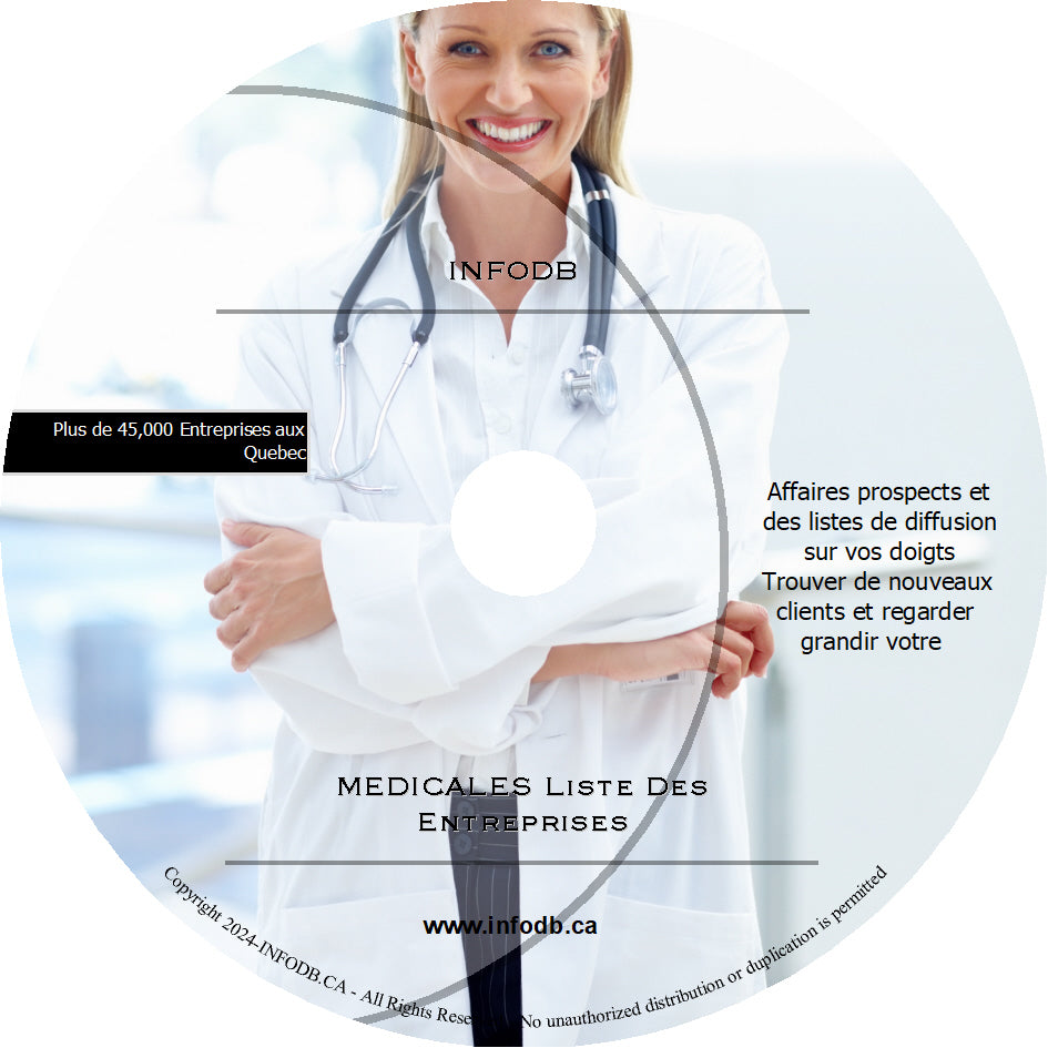 MEDICALES Liste Des Entreprises - 45,000 listes d'entreprises et 2,100 listes de courriels.